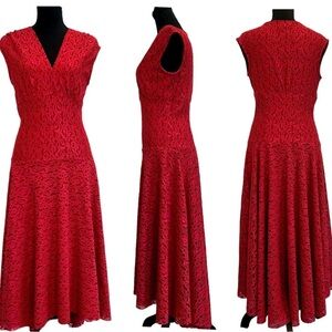 MARIAGE Mode red lace sleeveless asymmetrical midi dress Sz 6 wedding guest